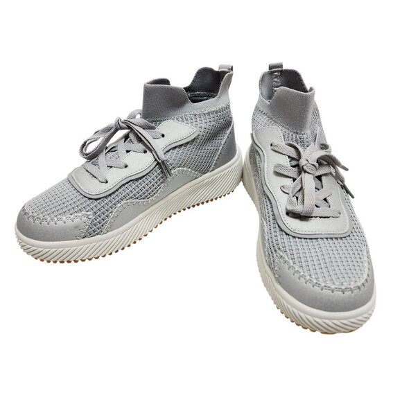 Knitted Womens Gray High-Top Sneakers With Lace-Up Closure Size 7.5 - Picture 4 of 12